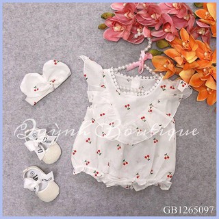 Bodysuit cho bé gái quỳnh boutique body cộc tay cherry kèm nơ cho bé yêu