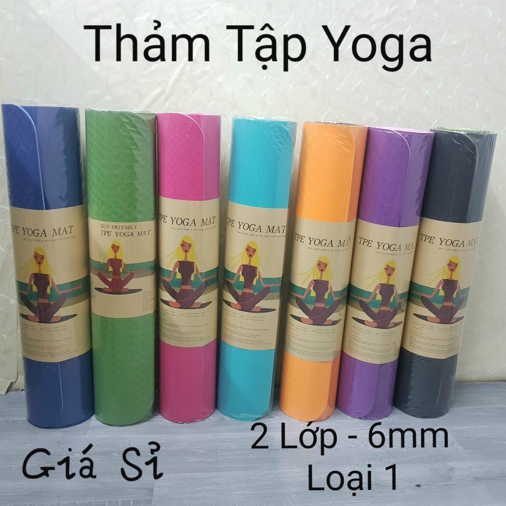 Thảm Tập Yoga 2 Lớp TPE 6mm Cao Cấp - Chất liệu TPE Nhiều Màu Sắc Đa Dạng Chống Trơn Trượt