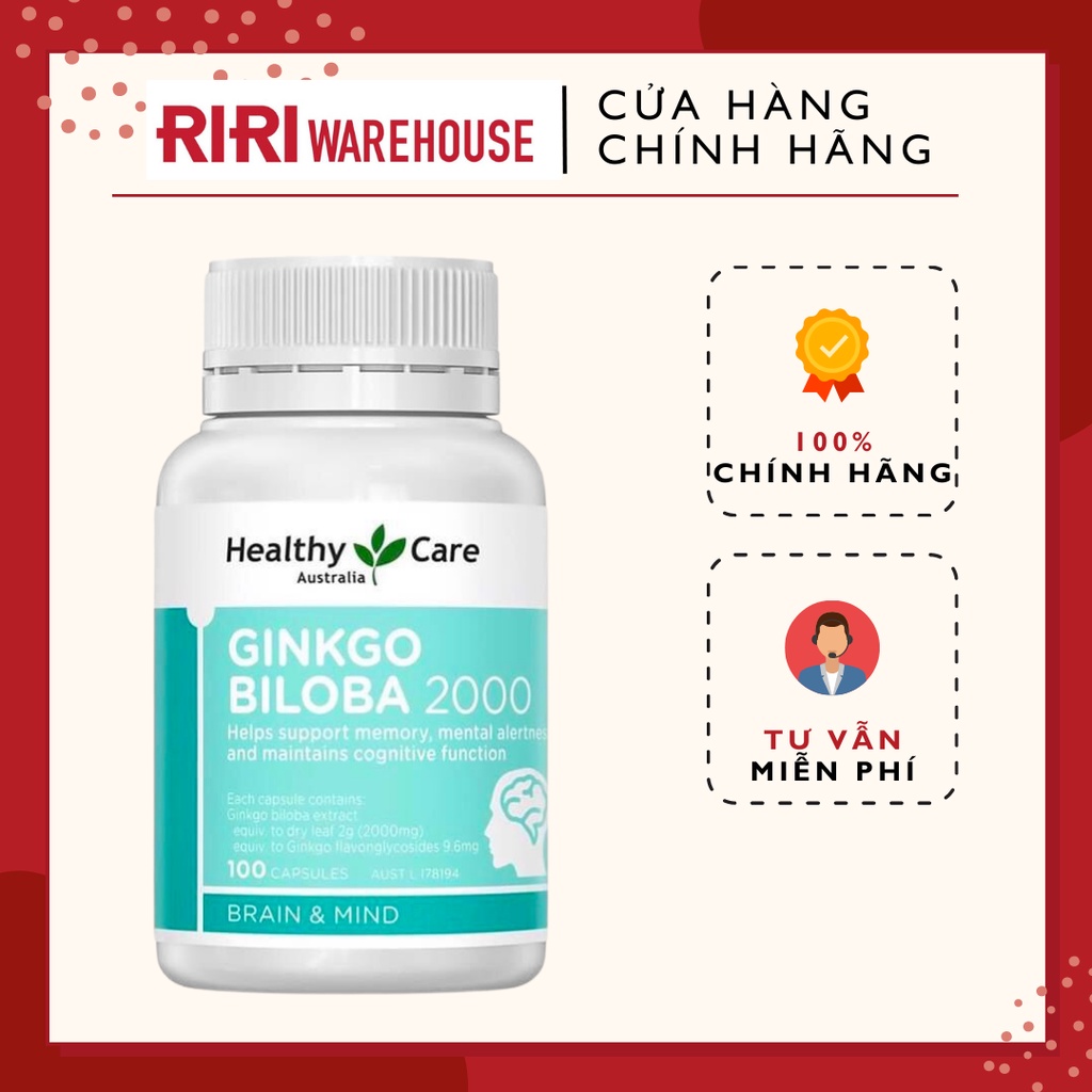 Viên uống bổ não Healthy Care Ginkgo Biloba 2000 Úc