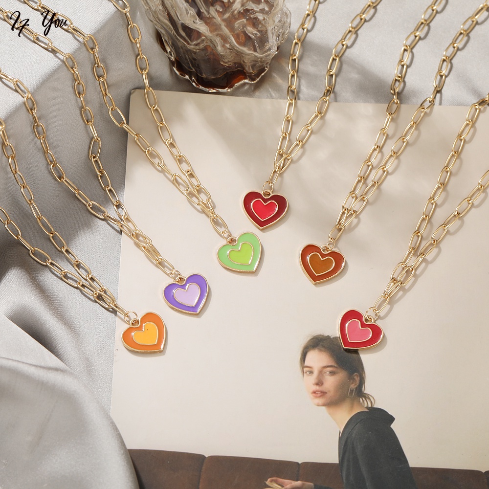 Thời Trang Vòng cổ Choker Mặt Trái Tim Màu Vàng Đơn Giản Cho Nữ