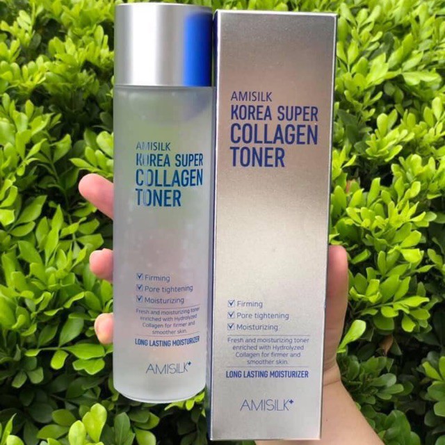 Nước hoa hồng, toner cân bằng da, se khít lỗ chân lông, dưỡng ẩm Amisilk Korea Super Collagen Toner Hàn Quốc 150ml