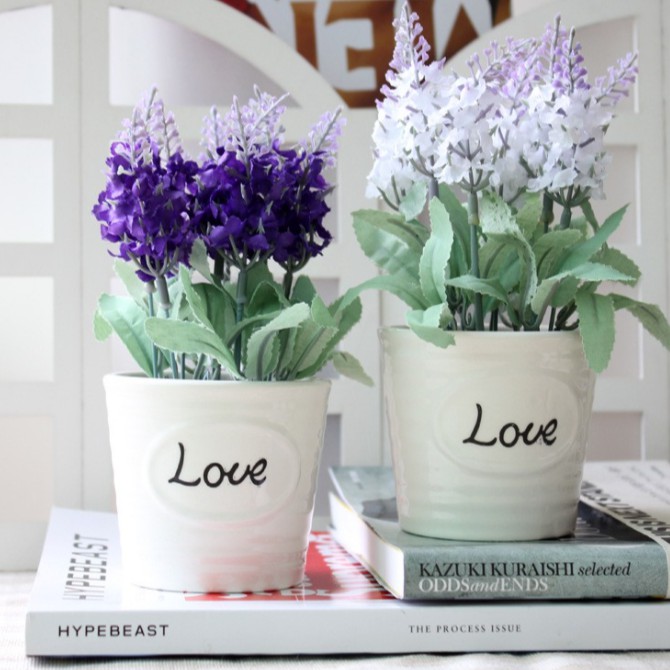 Combo 2 chậu sứ love lavender nhỏ để bàn ( đọc kỹ thông tin sản phẩm)