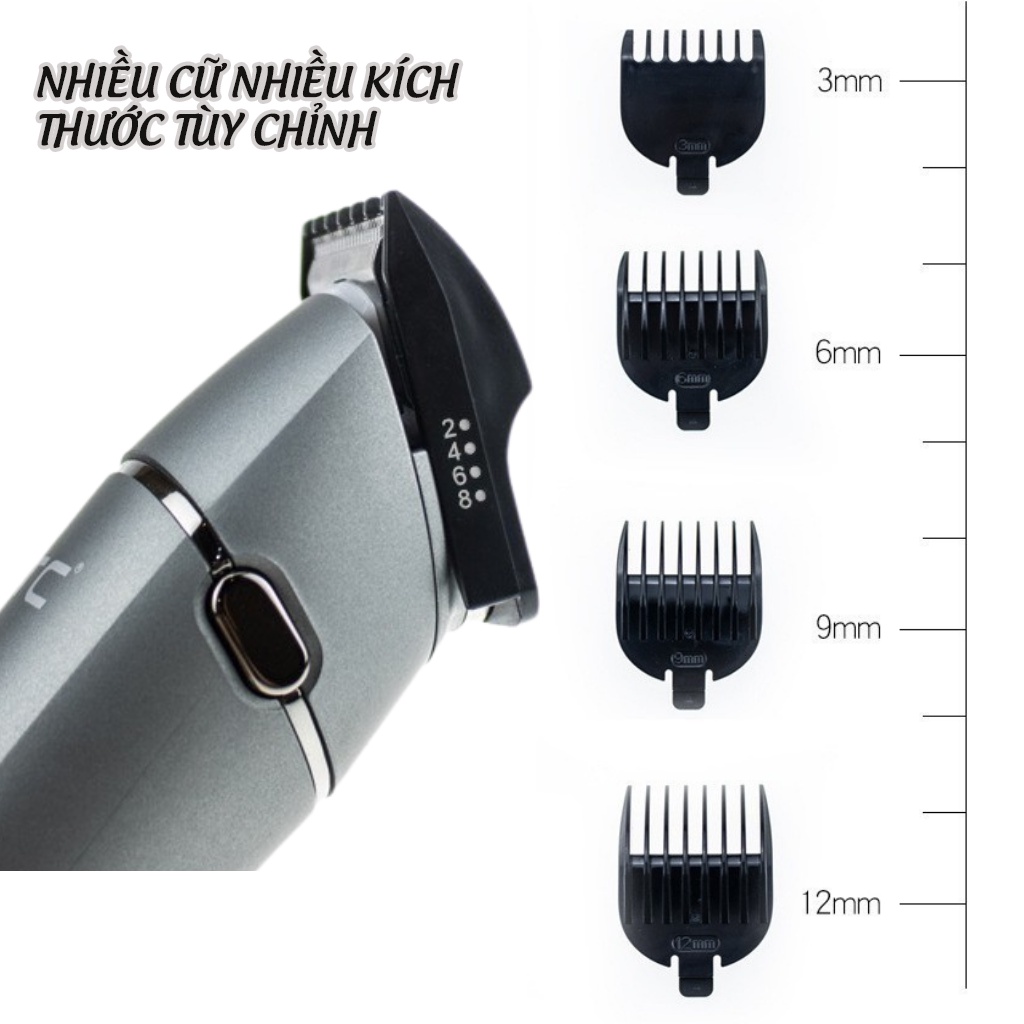 Tông đơ cắt tóc có sạc nhanh USB đa năng, bộ tăng đơ đầy đủ phụ kiện 8 trong 1 cao cấp Delux