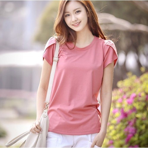 Áo thun nữ tay búp sen màu hồng trẻ trung nữ tính A16