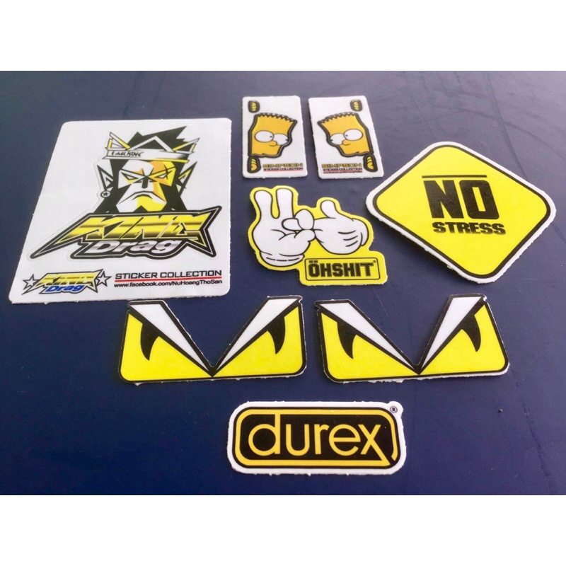 Bộ 8 logo vàng trắng, decal dán xe máy, nón bảo hiểm... Sticker chống nước, bền màu