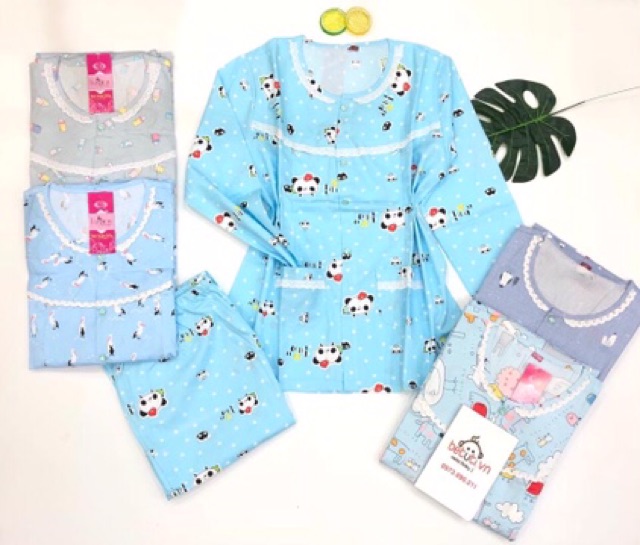 Bộ đồ sau sinh thô lụa khoá ngực cho con bú size 50-80kg