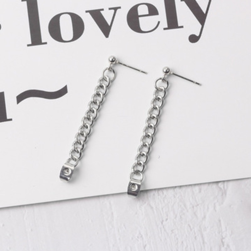 Khuyên tai dây xích RENJIANVSHENG phong cách cá tính cổ điển Hàn Quốc