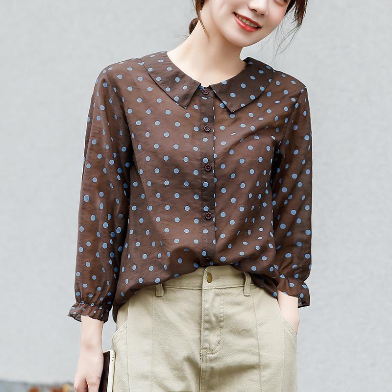 Áo Sơ Mi Cổ Búp Bê Họa Tiết Chấm Bi Dáng Rộng Phong Cách Hàn Quốc Thời Trang Mùa Xuân Dành Cho Nữ S-xxl 2021