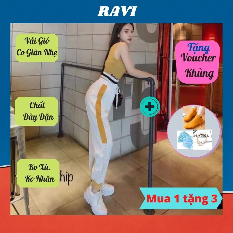 Quần Jogger Gió RAVI Nữ Quần Thể Thao Gió Nhật Không Pha Nilon Bo Ống 2 Màu Đẹp