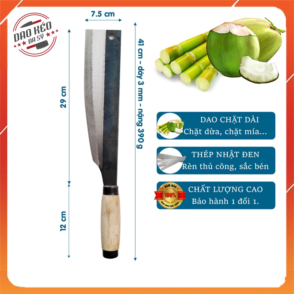 Dao Chặt Dừa, Chặt Mía, Chặt Cây, Dao Đa Sỹ Rèn Từ Thép Nhíp Xe Siêu Bền, Cán Gỗ Chắc Chắn - D19