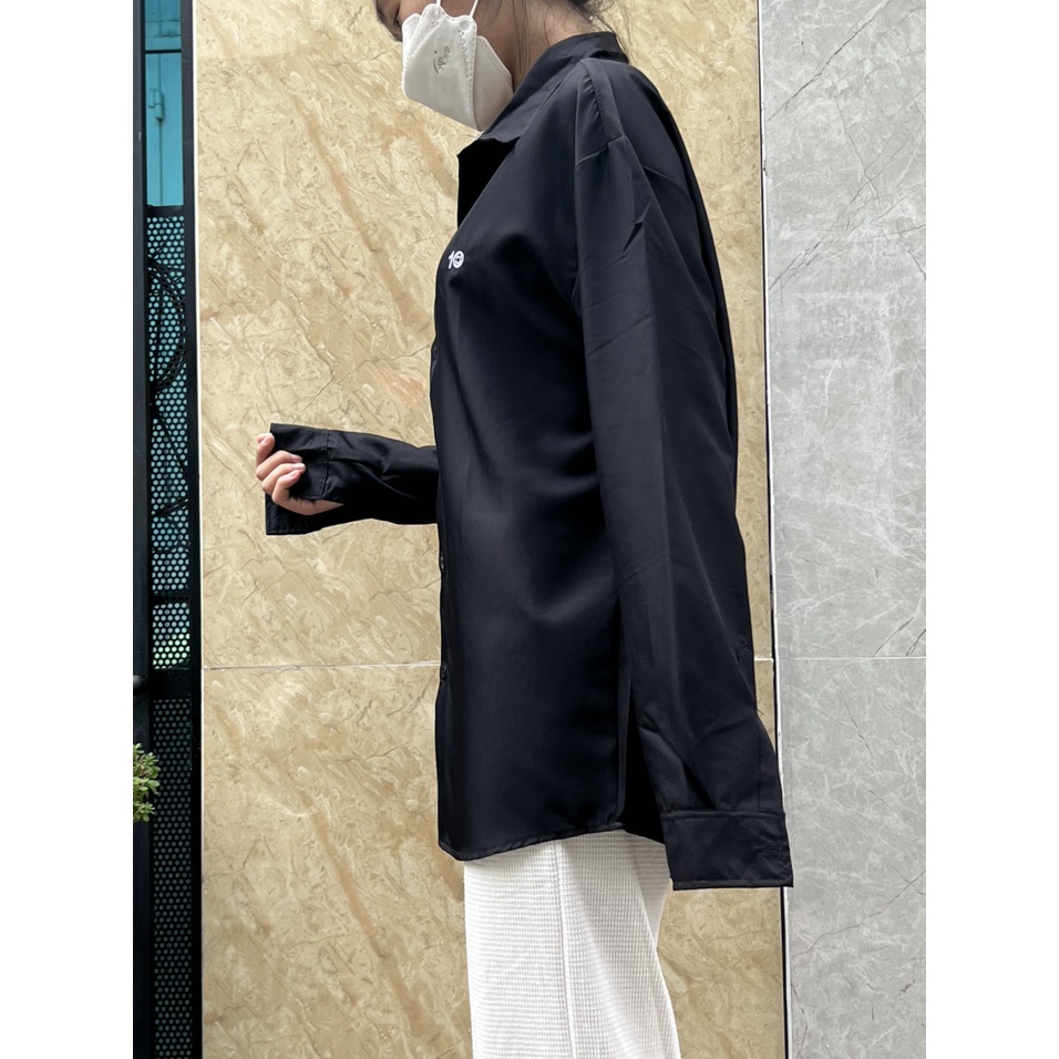 Áo Sơ Mi Nữ Dài Tay Form Rộng Thêu Chữ OCTOBER Vải lụa Phong Cách Ulzzang -ZoZo_unisex