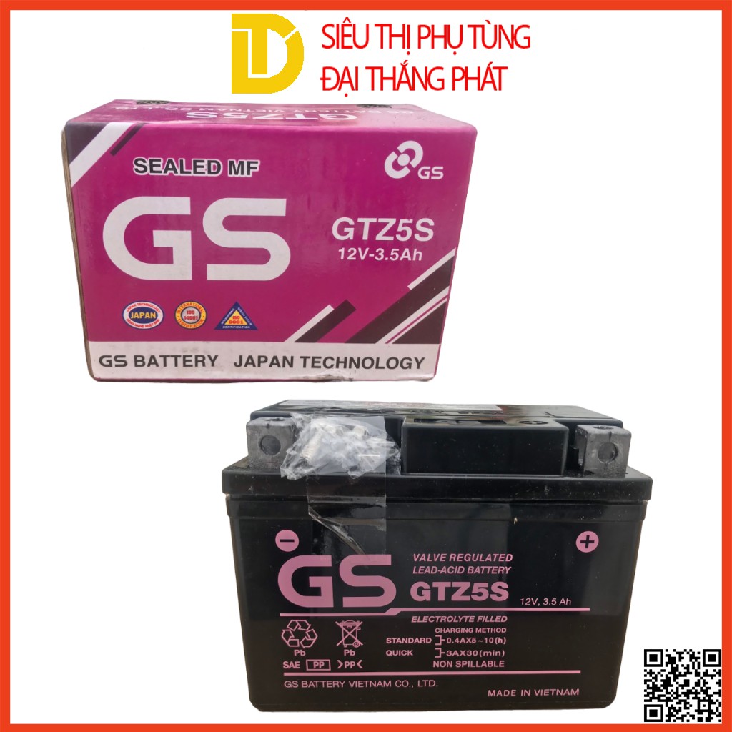 Bình Ắc Quy Khô GS GTZ5S ( 12V-3.5Ah ) cho xe Honda, Yamaha, Suzuki, SYM, airblade 110 wave 100 wave 110 (ắc quy xe máy)