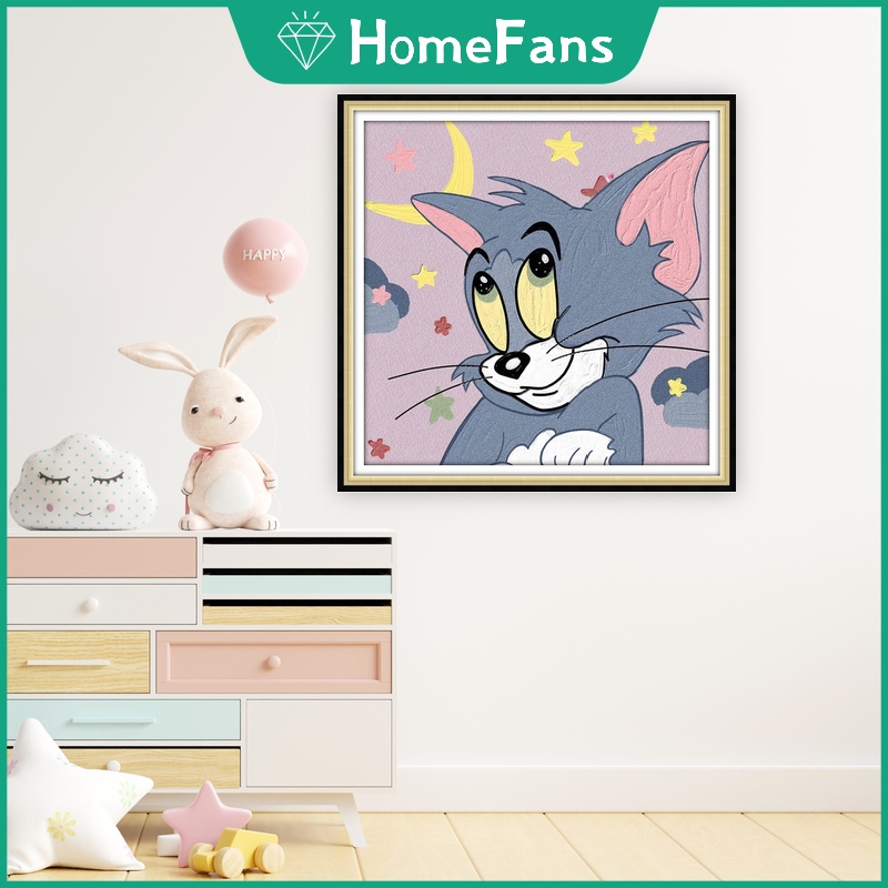 Bộ Tranh Đính Đá 5D Tự Làm Hình Tom &amp; Jerry 30x30cm / 40x40cm / 50x50cm