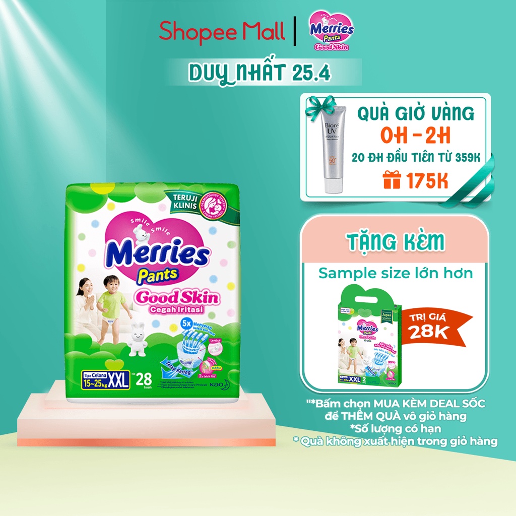 [Mã FMCGKAO52 giảm 8% đơn 250k] Tã quần Merries Goodskin đủ size M50/L44/XL38/XXL28