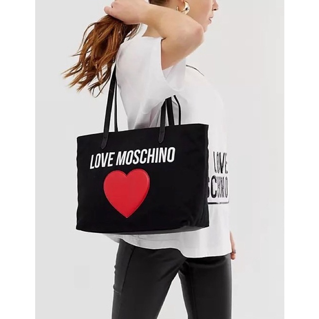 TNS-Túi tote canvas vừa laptop khoá kéo miệng túi siêu trendy Moz shopper bag-màu trắng và đen logo trái tim nổi bật