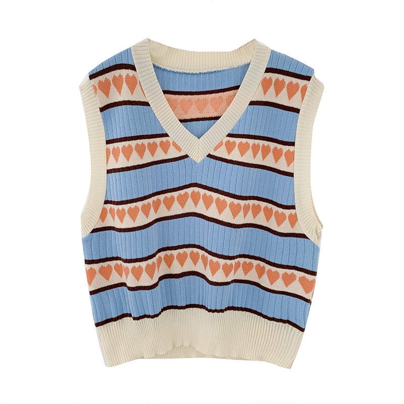 Áo Gile | Gile Len Cổ V Màu Pastel Chất Len Mịn Ulzzang Họa Tiết Trái Tim, Hàng Xinh Quảng Châu | BigBuy360 - bigbuy360.vn