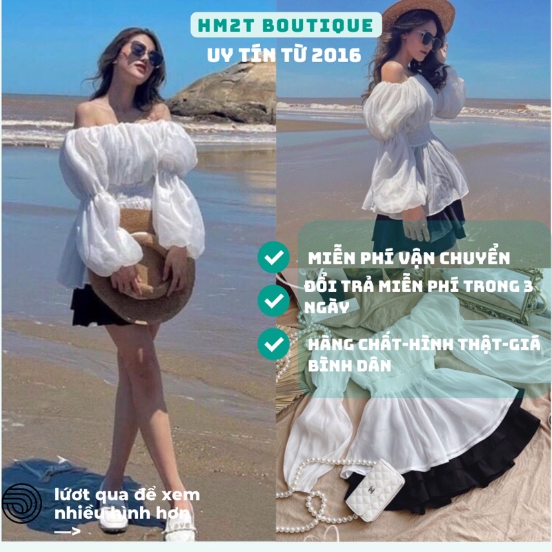 SALE OFF-SET ÁO VOAN TAY PHỒNG CHÂN VÁY XOÈ 2 TẦNG