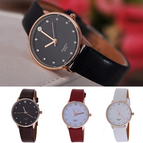 Đồng hồ dây giả da kiểu dáng đơn giản cho nữ