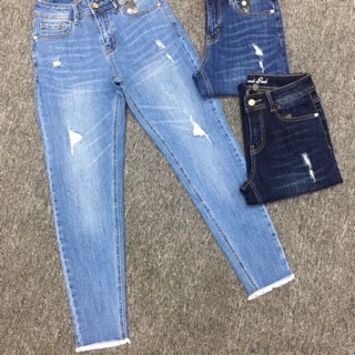 Quần jeans nữ baggy tua lai rách nhẹ và lai bi Hà thường