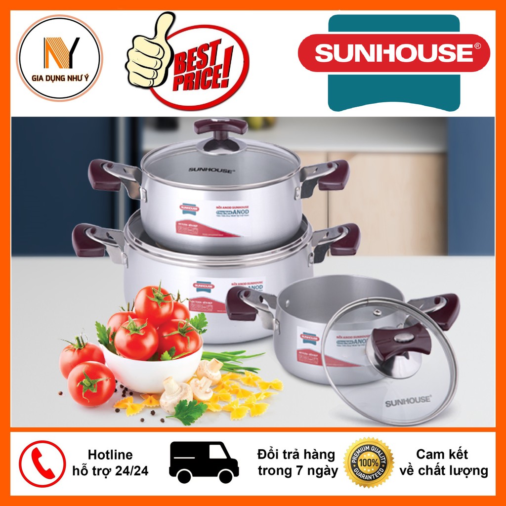 Bộ 3 Nồi Anod Cao Cấp SUNHOUSE SH8833 Siêu Bền Bỉ