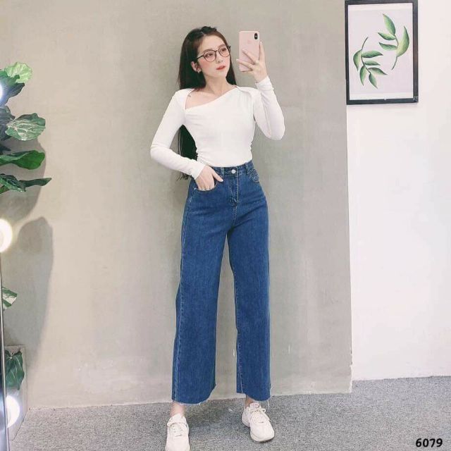 Lenkapas - Quần Jeans lai tua ống suông rộng