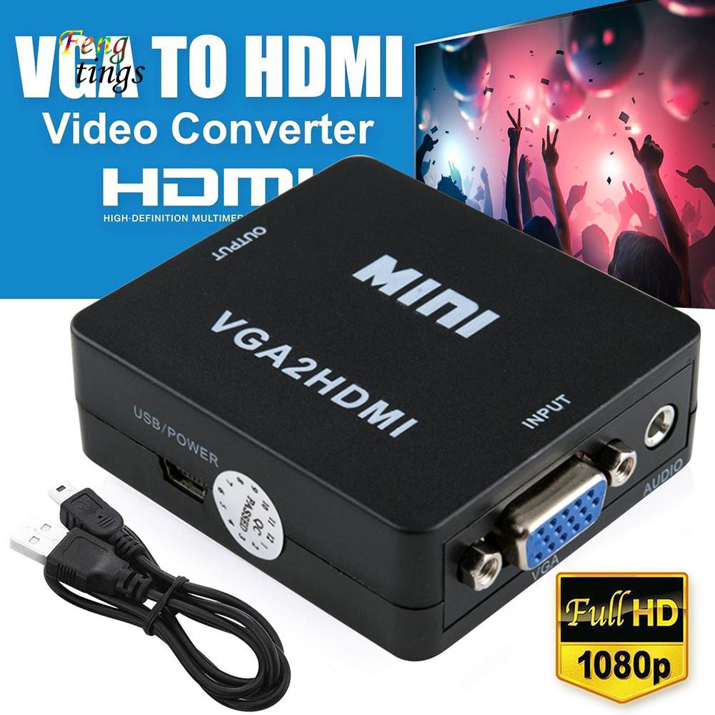 Adapter chuyển đổi cổng 1080P HD VGA sang HDMI USB 3.5mm cho Laptop/ máy tính bàn