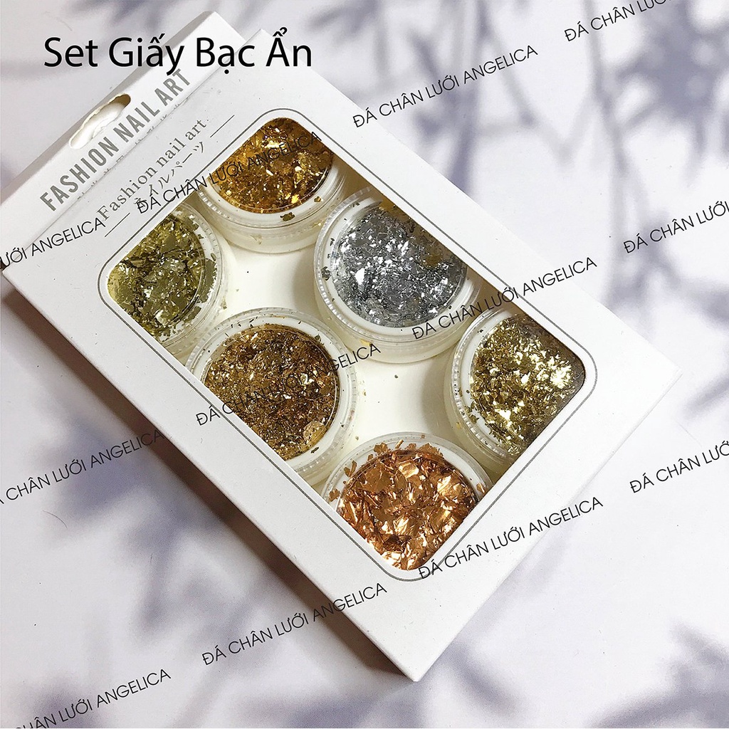 Set Giấy Bạc/ Giấy Nhún Nail Siêu Mỏng Ẩn Gel Trang Trí Móng ANGELICA SNSM 6 Hũ