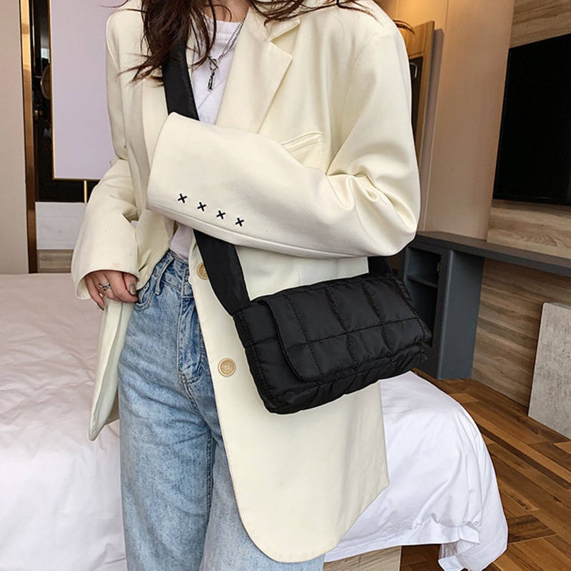 Túi Xách Tay Đeo Vai Bằng Nylon Màu Trơn Họa Tiết Kẻ Sọc Hợp Thời Trang