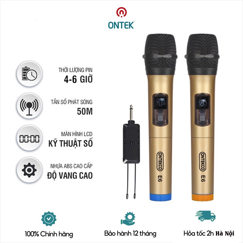 Bộ 02 Micro hát karaoke ONTEKCO MV02 bản nâng cấp MV01, hút âm tốt, chống hú cho loa kéo, dàn âm thanh, loa thanh