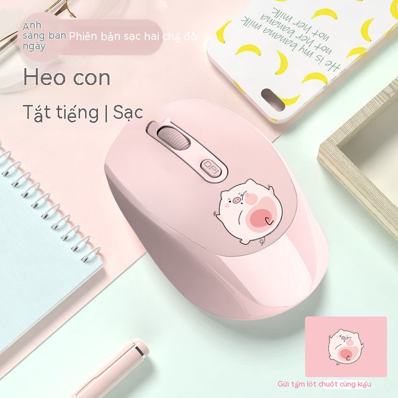 Chuột Bluetooth Không Dây Dễ Thương Có Thể Sạc Lại Dành Cho Văn Phòng/Máy Tính Bảng