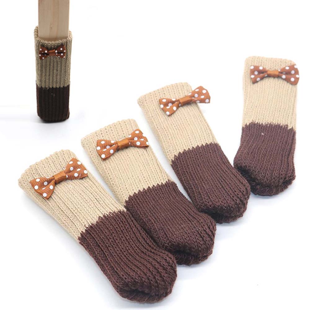 Set 4 vỏ bọc chân bàn ghế bằng len dệt kim chống trượt giảm tiếng ồn