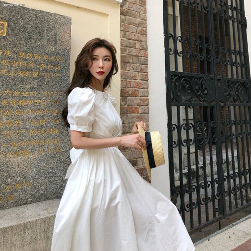 ✌✢ﺴ2021 new summer skirt retro palace style puff sleeve front short back long white dress ladies trendy