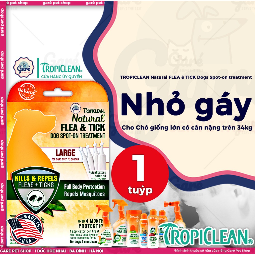 Nhỏ gáy chồng ve rận thiên nhiên cho Chó giống lớn - TROPICLEAN NATURAL FLEA AND TICK COLLAR FOR LARGE DOGS