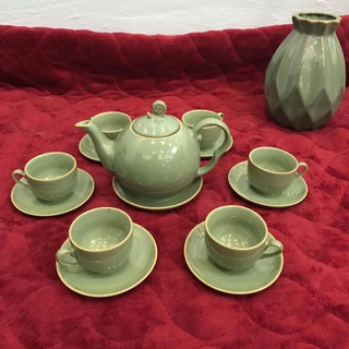 Bộ ấm chén men xanh ngọc hàng Bát Tràng