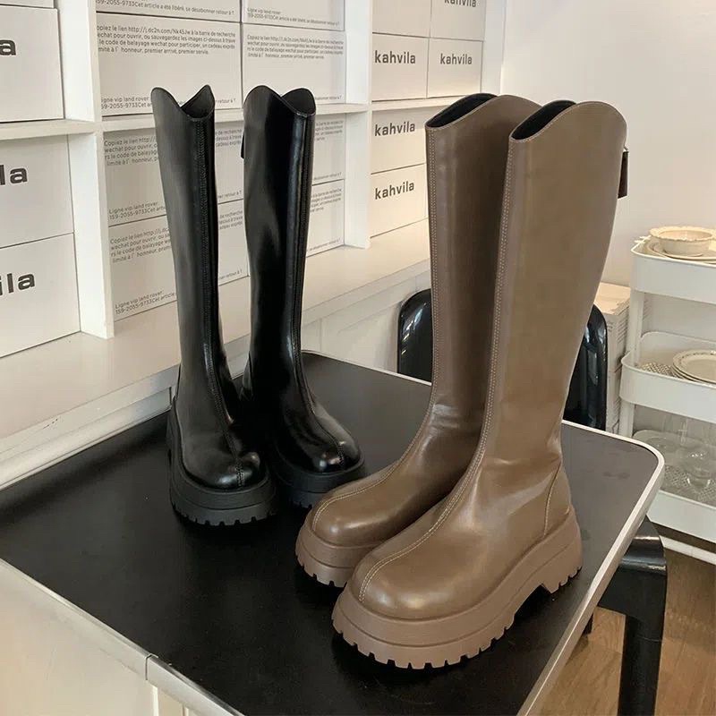 Giày boot nữ đế bánh mì cổ vát bốt nữ cổ V đế bánh mì cá tính| M7V