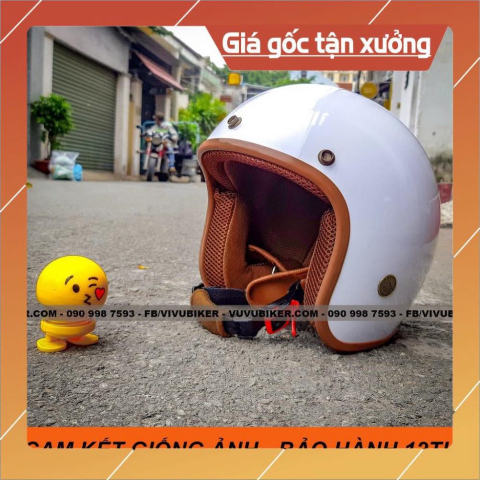 KHO SG-  [Giống ảnh] [CAM KẾT ẢNH THẬT] Mũ nón bảo hiểm 3/4 trắng lót nâu - NHIỀU MÀU LÓT NÓN