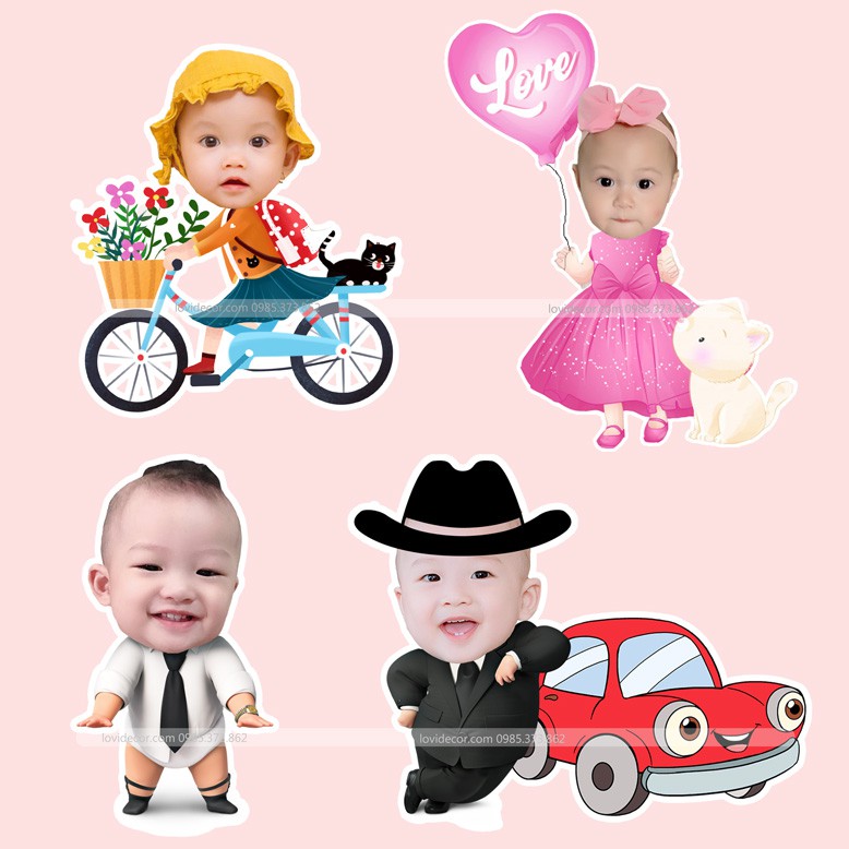 Ảnh Chibi cho bé cực xinh, thiết kế chibi trang trí tiệc sinh nhật, thôi nôi, đầy tháng theo yêu cầu