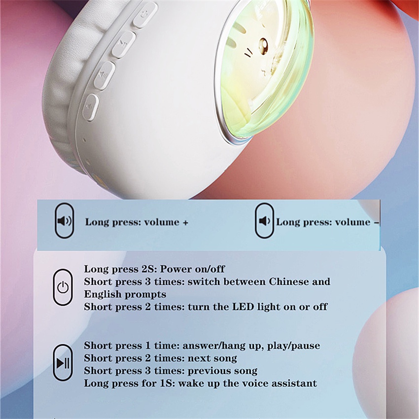 Tai Nghe Chụp Tai Bluetooth Không Dây Tích Hợp Mic Và Đèn LED Dễ Thương Cho Điện Thoại PS4