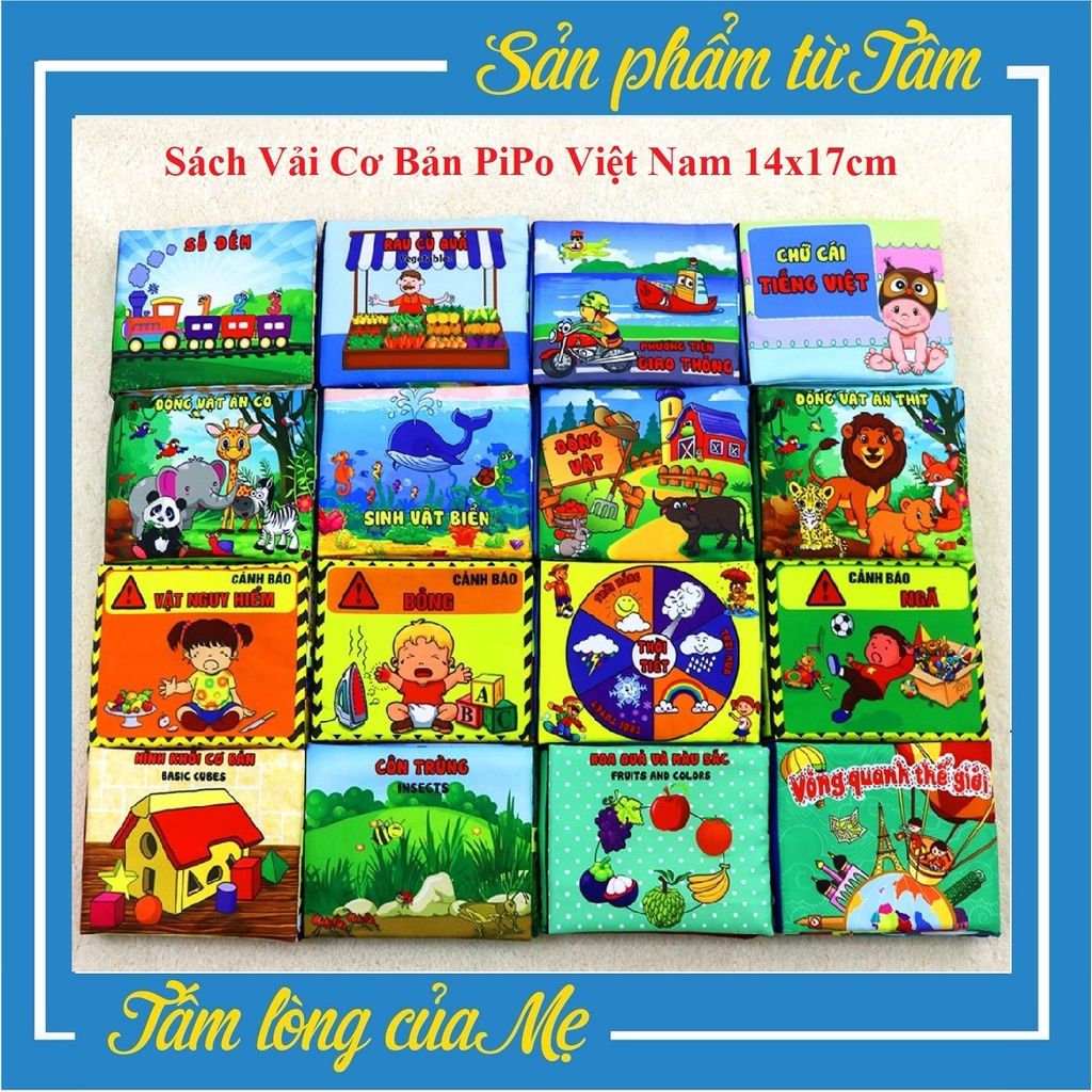Sách Vải PiPo Việt Nam - 16 Chủ Đề Cơ Bản cho Bé 0 đến 36 Tháng Phiên Bản To 14x17cm