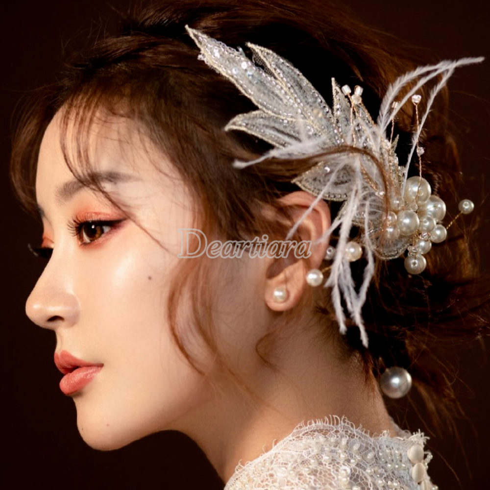 Kẹp tóc hình chiếc lá phối ren đáng yêu cho cô dâu