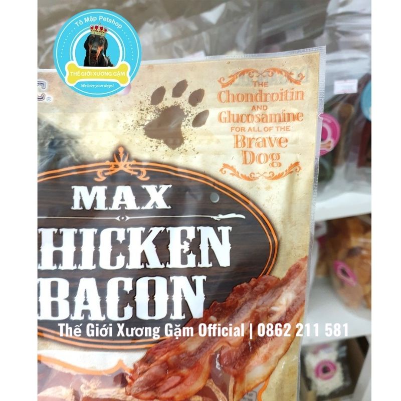 [HSD2023] SNACK THƯỞNG CHO CHÓ VỊ THỊT XÔNG KHÓI CHICKEN BACON DOGAHOLIC 120GR