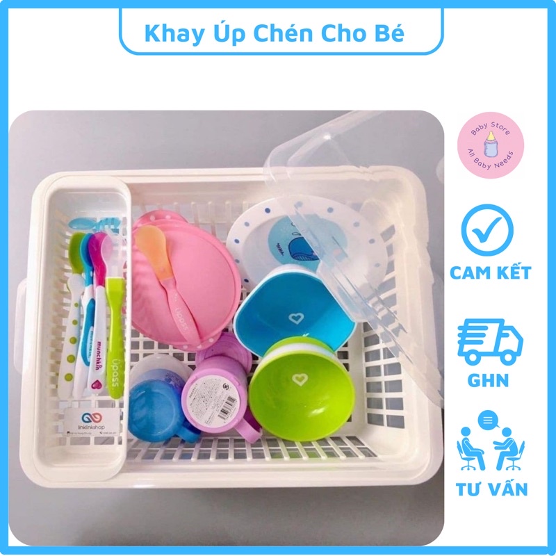 Khay Úp Chén Cho Bé Có Nắp Đậy, Khay Úp Đồ Dùng Ăn Dặm Cho Bé