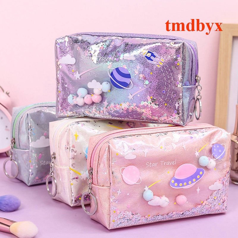 Túi Đựng Bút Chì Mỹ Phẩm Du Lịch Họa Tiết Ngôi Sao Kim Tuyến Lấp Lánh Kích Thước Lớn