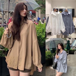  Áo sơ mi nữ thụng form rộng dài tay 3 màu xinh xắn 