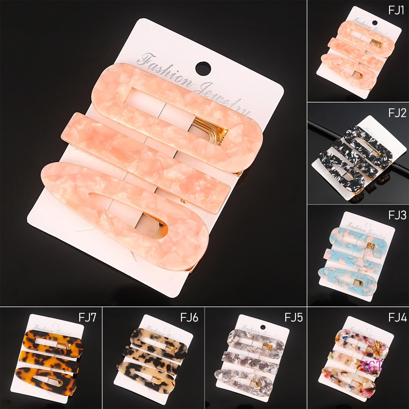 Set 3 Kẹp Tóc Họa Tiết Da Báo / Đá Cẩm Thạch Thời Trang