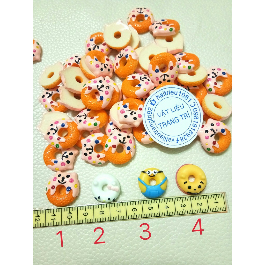 combo 5 Mô hình Bánh donut mặt cười charm slime