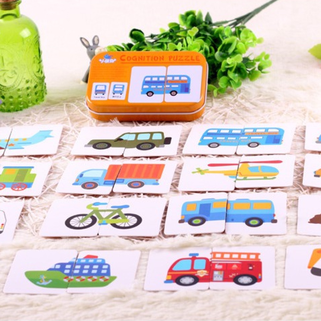 Bộ đồ chơi ghép hình 2 miếng ghép hình hộp sắt Puzzle đồ chơi phát triển trí tuệ Bonkids toys