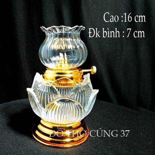 Đèn dầu lưu ly BÔNG SEN TRẮNG ( Cao 16 CM )