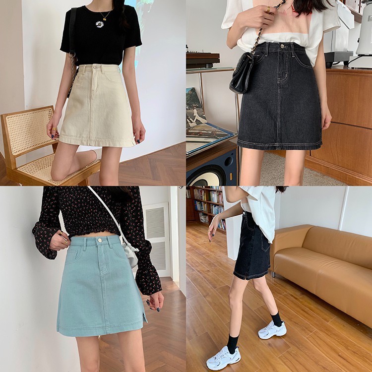 Chân Váy Denim Lưng Cao Thiết Kế Xẻ Tà Đơn Giản Phong Cách Hàn Quốc | BigBuy360 - bigbuy360.vn