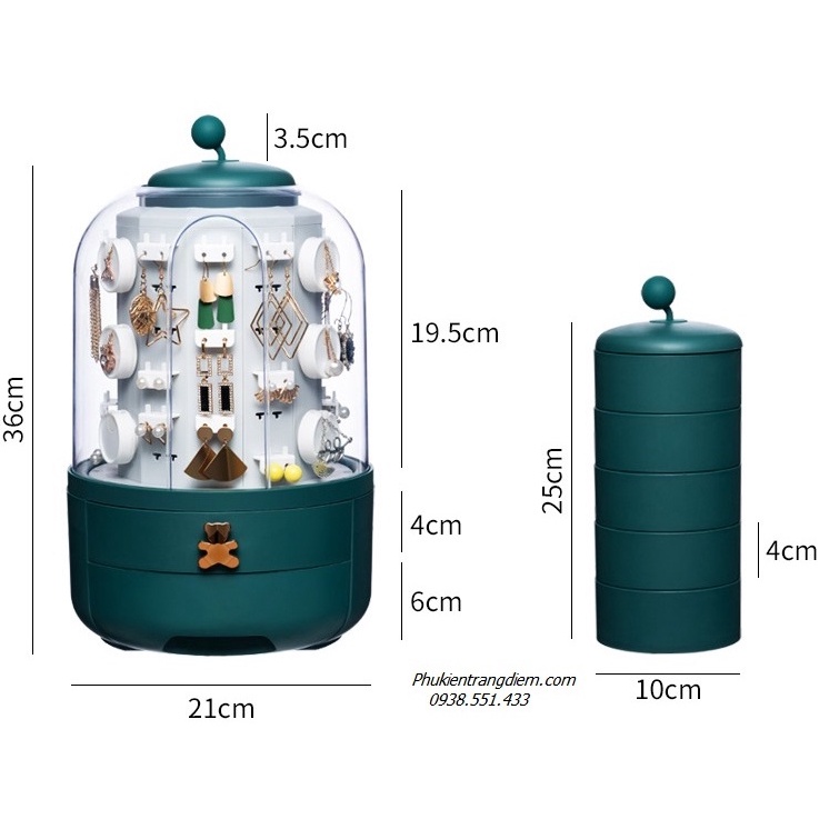 Hộp Đựng Phụ Kiện - Bông Tai - Dây Chuyền Xoay 360 Độ